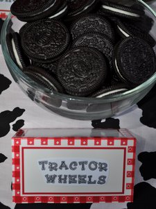 Farm Themed Birthday Party food Oreo cookie tractor wheels