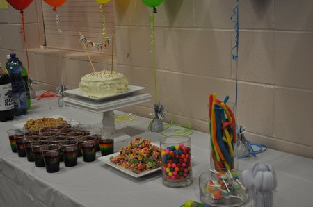 rainbow party dessert table