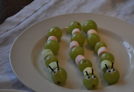 grape and marshmallow caterpillars