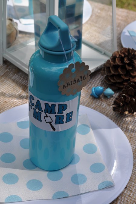 camping themed birthday party water bottles