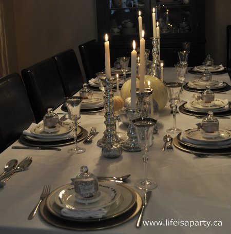 silver Thanksgiving table decor