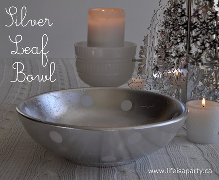 DIY Silver Leaf Bowl: use silver leaf, spray piant and stickers to transform an old wooden bowl form the thrift store into a favourite piece.