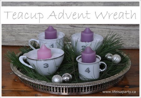 DIY Advent Wreath:  made with thrift store tea cups and stickers, our Teacup Advent Wreath is a charming and whimsical addition to your advent.