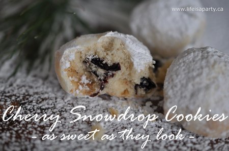 Cherry Snowball Cookies: A shortbread cookie made with dried cherries, and covered in powdered sugar, perfect for Christmas.