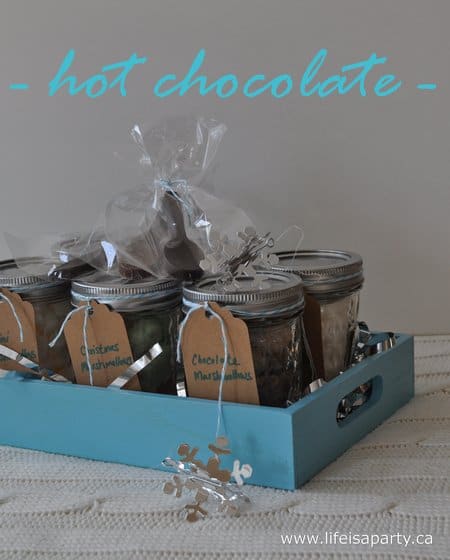 Hot Chocolate Gift Basket: the perfect inexpensive hostess gift idea, perfect for Christmas gift giving, or a teacher gift idea.