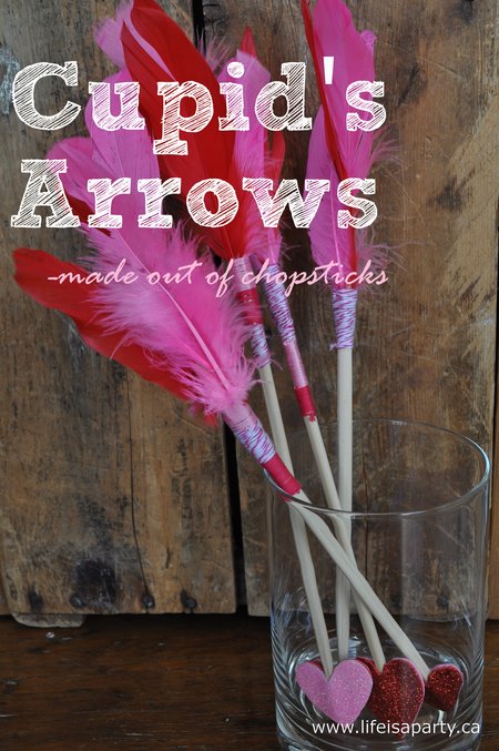 Cupids Arrow Craft Made Out Of Chopsticks: simple Valentine's Day DIY using disposable chopsticks.