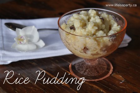 Easy Rice Pudding Recipe:  this rich and creamy recipe is quick and easy to make with instant rice and raisins.  Perfect served warm or cold.