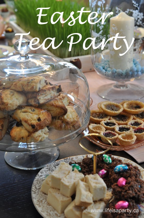 Easter Tea Party: decoration ideas like a wheat grass centrepiece, a tea party menu, and recipes for the perfect Easter celebration.