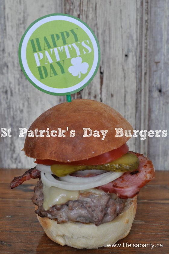 St. Patrick's Day Burgers: The perfect treat for St. Patrick's Day -Irish Bacon, Irish Cheddar, and Potato Bread Buns.