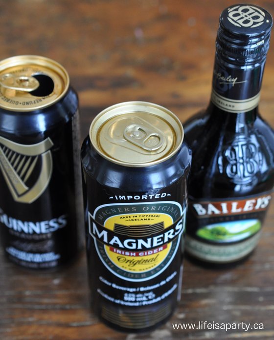 St. Patrick's Day Irish Drinks: Guinness, cider, and Bailey's Irish cream
