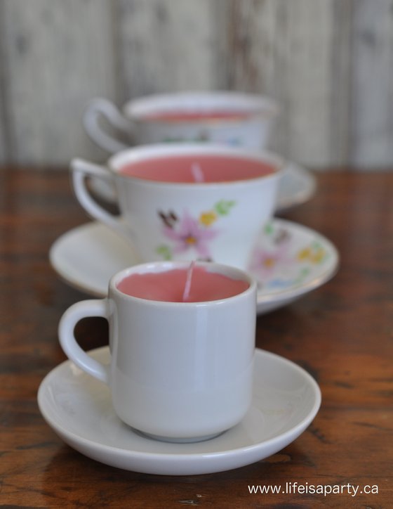 old teacups turned into candles