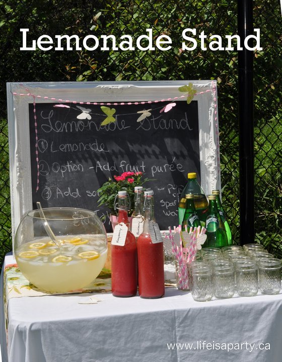Adult Lemonade Stand: make their own flavoured lemonade with fresh fruit purees, sparking water, or soda, and vodka. Sure to impress your guests.