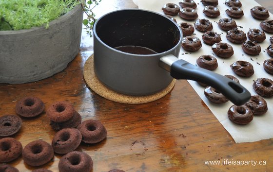 mini brownie mix donuts with homemade chocolate glaze