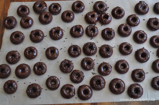 mini brownie mix donuts with chocolate sprinkles