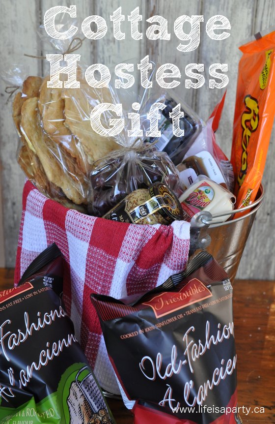 Cottage Hostess Gift:  ideas for what to include in the perfect gift basket to bring to the cottage as a hostess gift for friends.