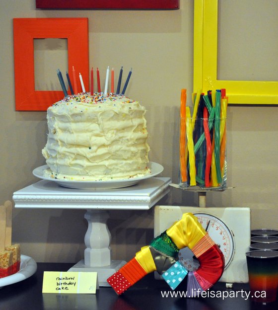 rainbow art party dessert table