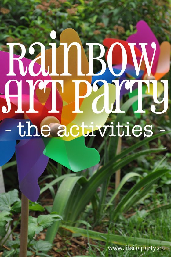 Rainbow Art Party Activities: 7 Different Art Centres ideas for your Rainbow Art Party, and ideas for a drying gallery, and loot bags too.