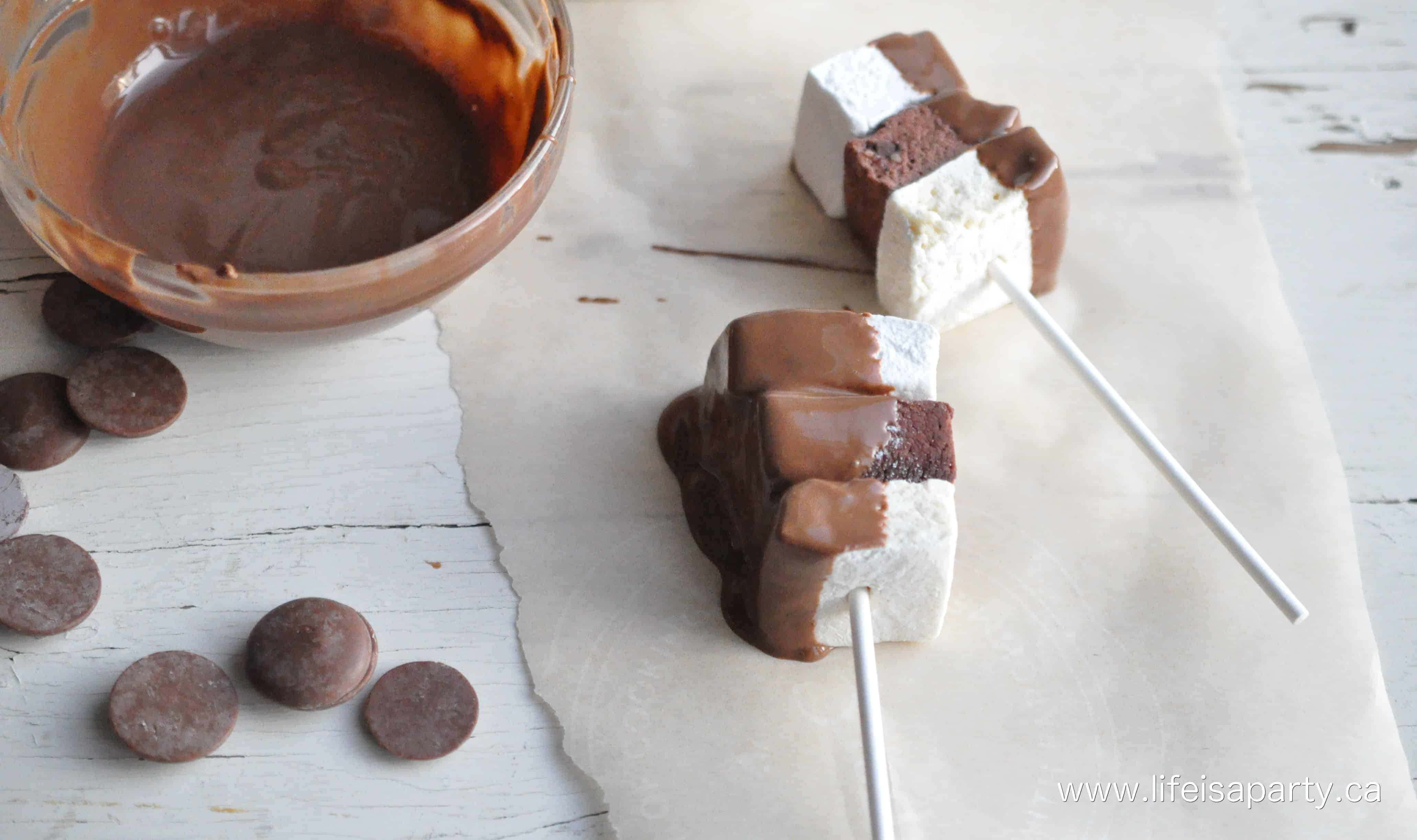 Homemade Flavoured Marshmallows lollipops with chocolate