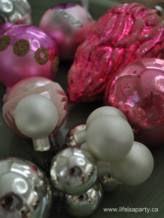 pink vintage Christmas ornaments