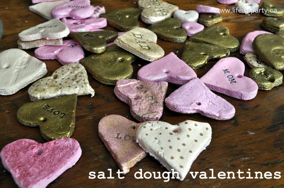 salt dough valentines in pink and gold