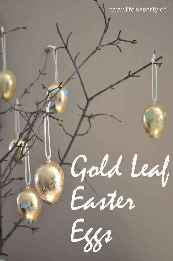 Gold Leaf Easter Eggs: how to make easy DIY gold and pastel Easter eggs with gold leaf and craft paint.Perfect for your Easter decorating.