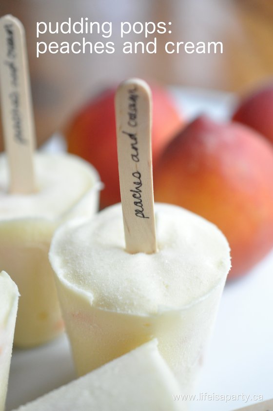 Peaches and Cream Pudding Pops:  Pudding pops just got better with the addition of peach.  These are the perfect summer frozen treat.