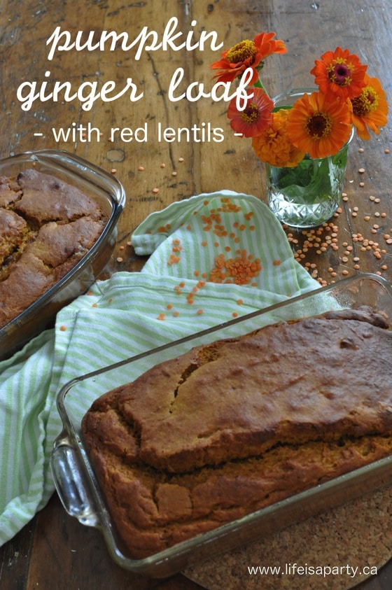 Pumpkin Ginger Loaf with Red Lentils -the lentils make this supper moist, and a more healthy treat. The honey butter on top is the perfect addition.