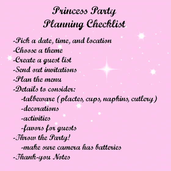 free printable Princess Party Planning Checklist