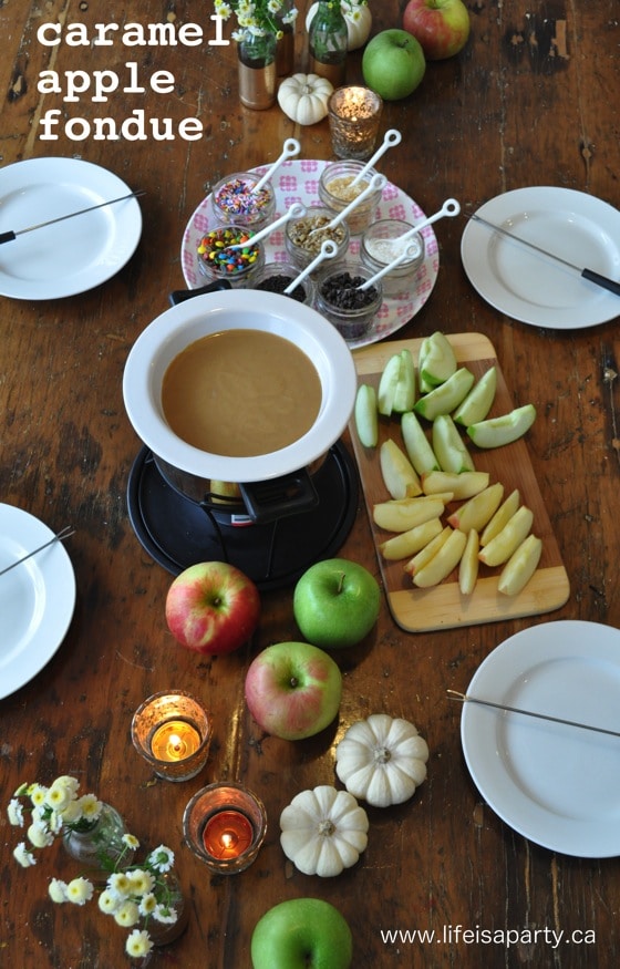 Caramel Apple Fondue: Easy and delicious caramel apple fondue recipe with lots of different toppings, and perfect for kids.