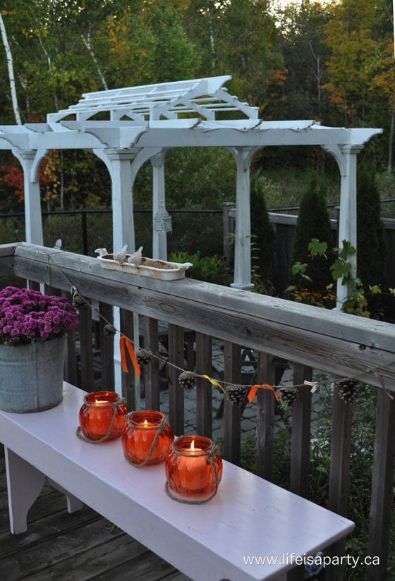 outdoor candle lanterns for fall and mums