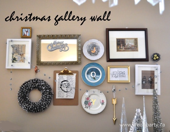 Christmas Gallery Wall: an eclectic mix of DIY art, thrift store art, free printables, and old favourites make the perfect Christmas display.