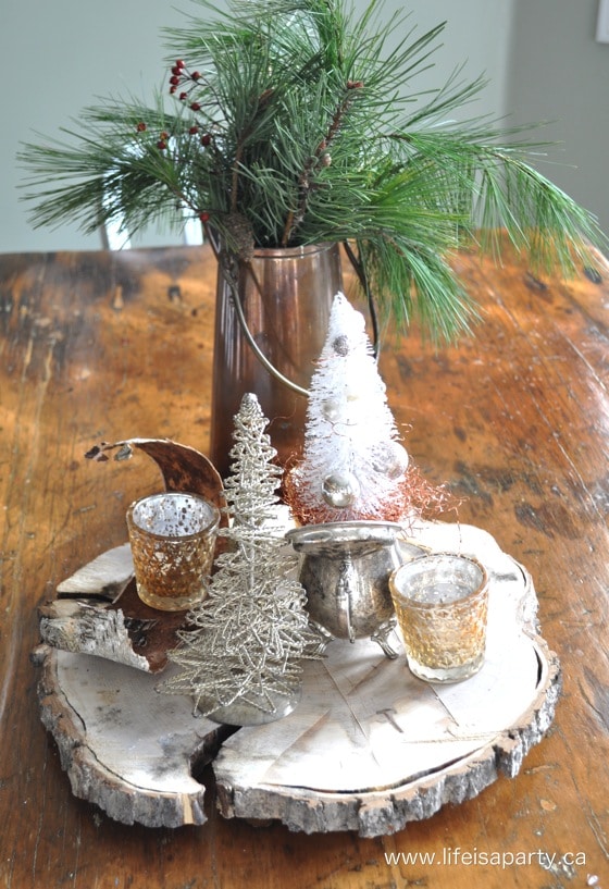 gold silver and copper Christmas decor