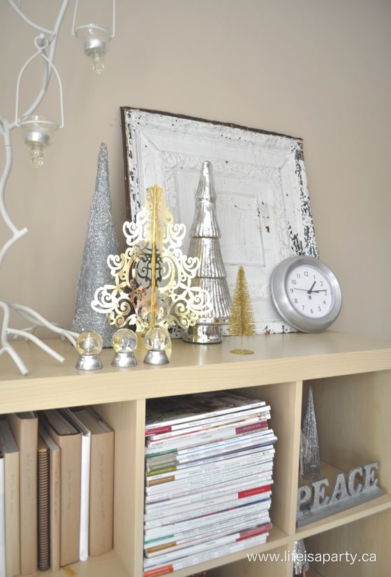 Christmas bookcase styling