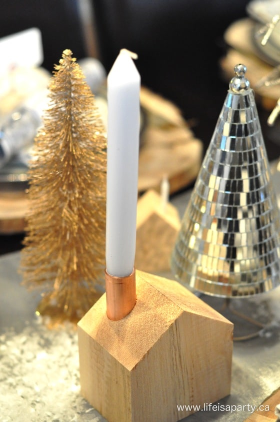 Mini Wooden House with copper pipe Candle Holders 