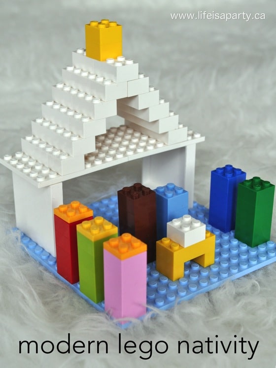 Modern Lego Nativity:  use lego to make a stable with a star, Mary, Joseph, baby Jesus, the three wisemen, and the shepherds.