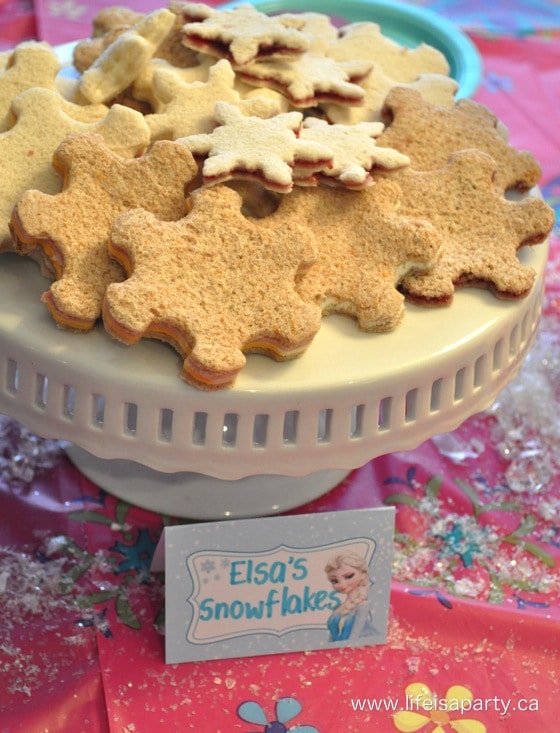 Snowflake shaped sandwiches for a frozen party.