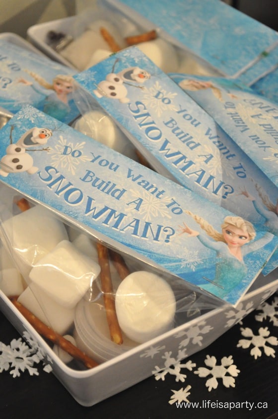 "Do you want to build a snowman" Frozen themed marshmallow kit party favour
