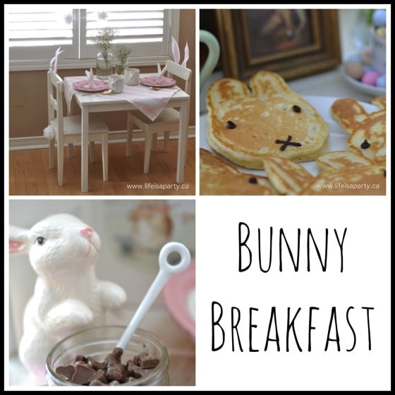 Easter Bunny Breakfast:  bunny themed children's Easter breakfast your kids will love with bunny deocr, and bunny themed foods.