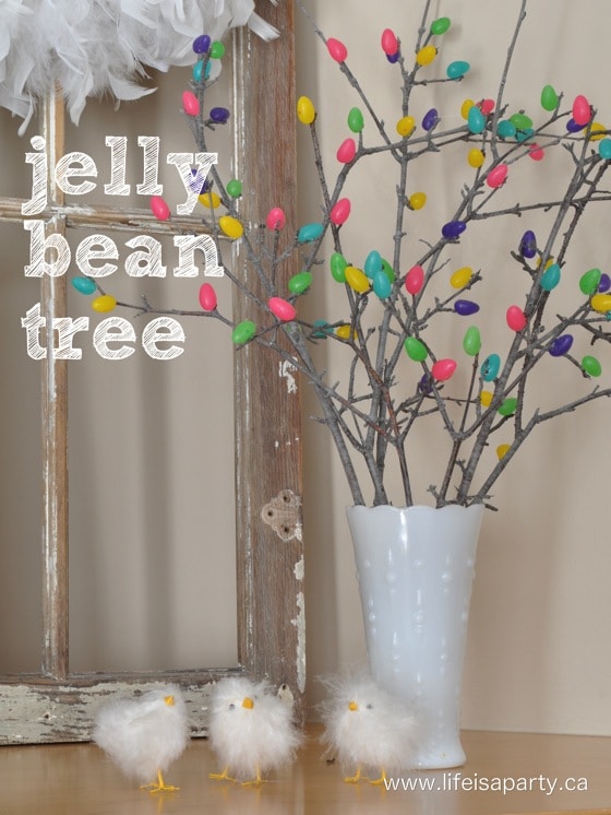 Jelly Bean Tree: how to make a jelly bean tree for Easter with sticks, a glue gun, and some jelly beans!