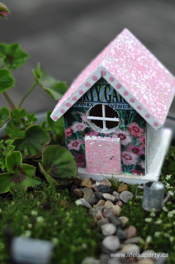 making a DIY fairy house from a birdhouse