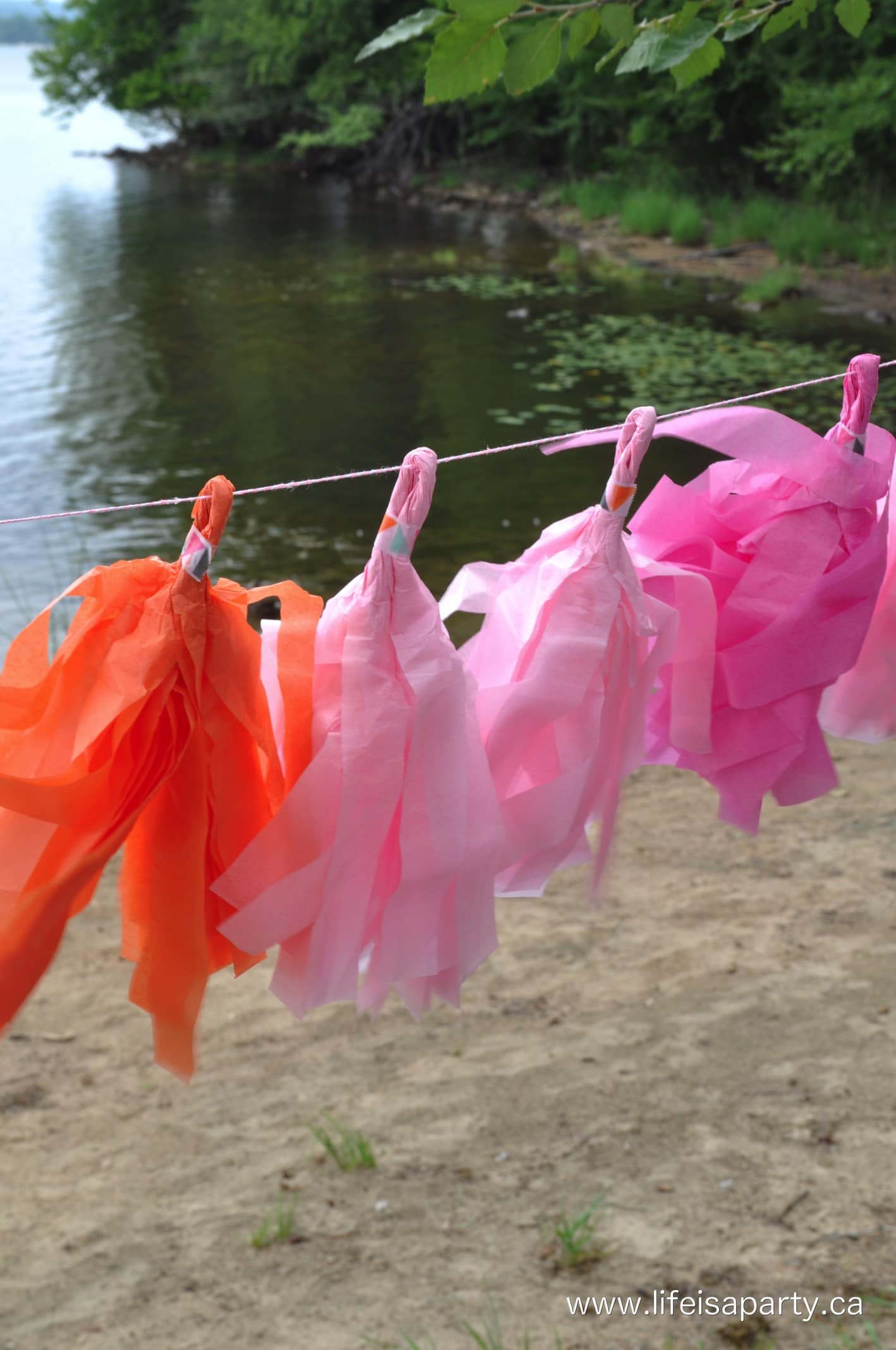 pink and orange tissue paper tassels