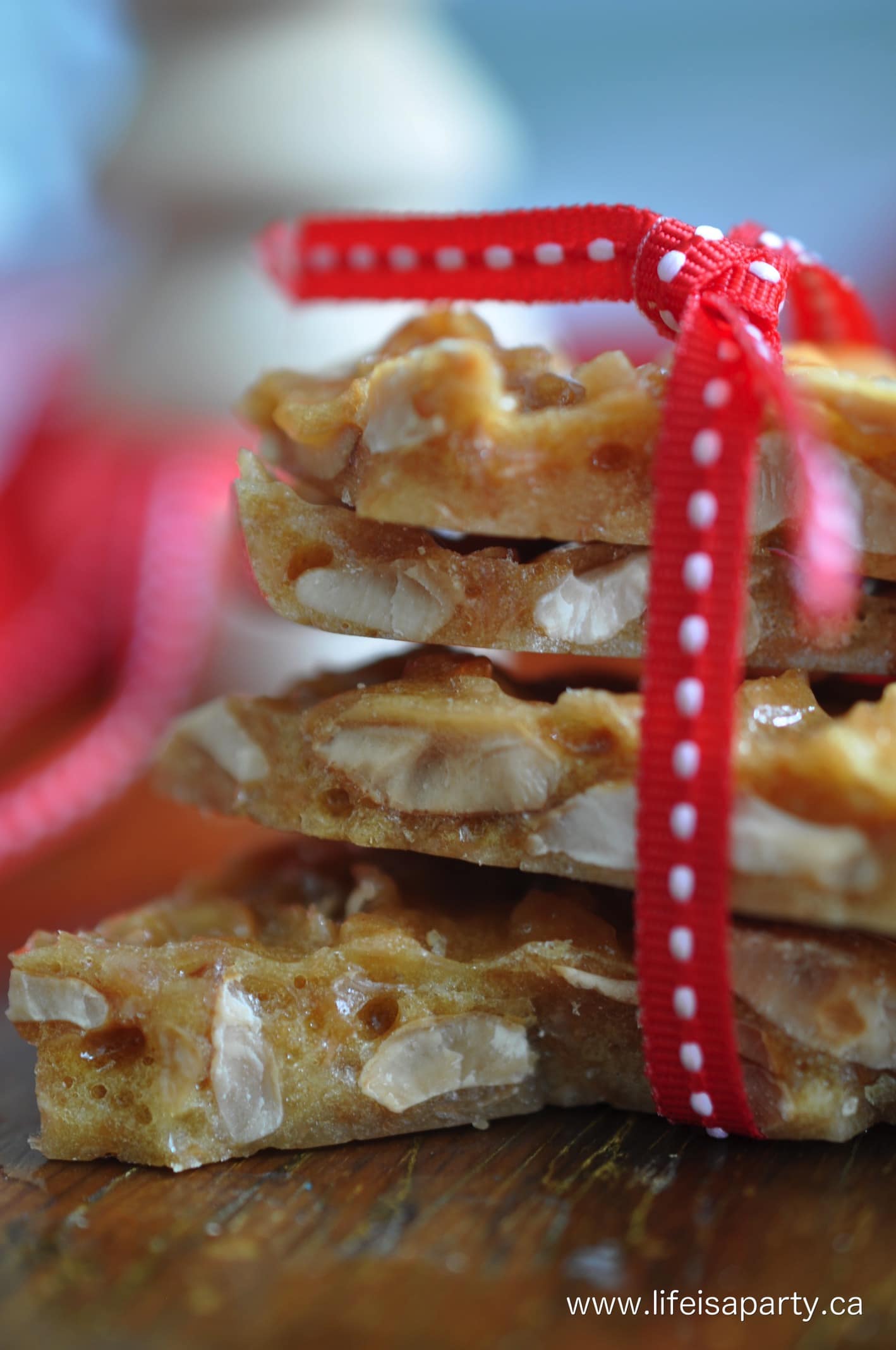 nut brittle stack close up