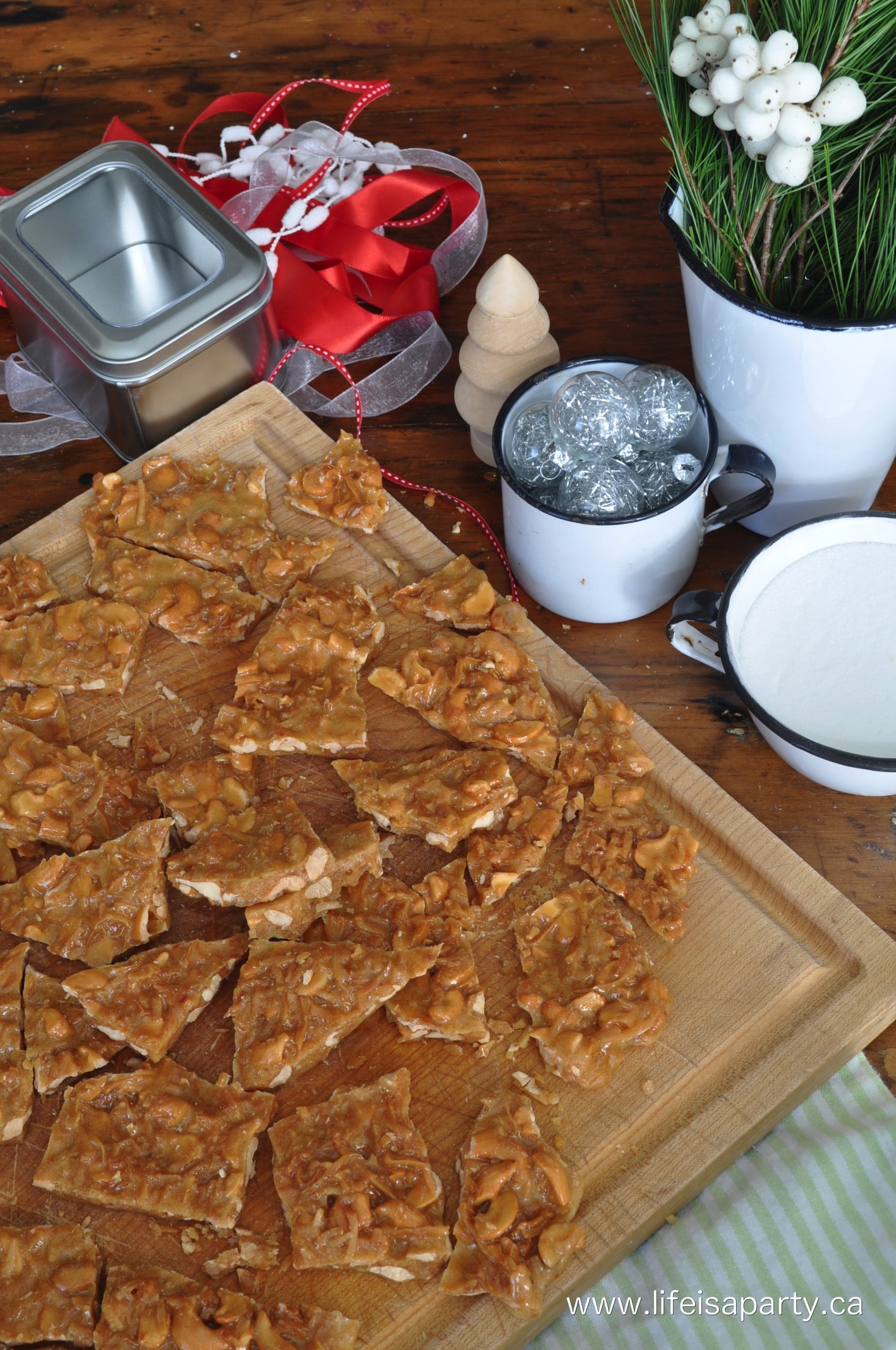 brittle pieces on a cutting board