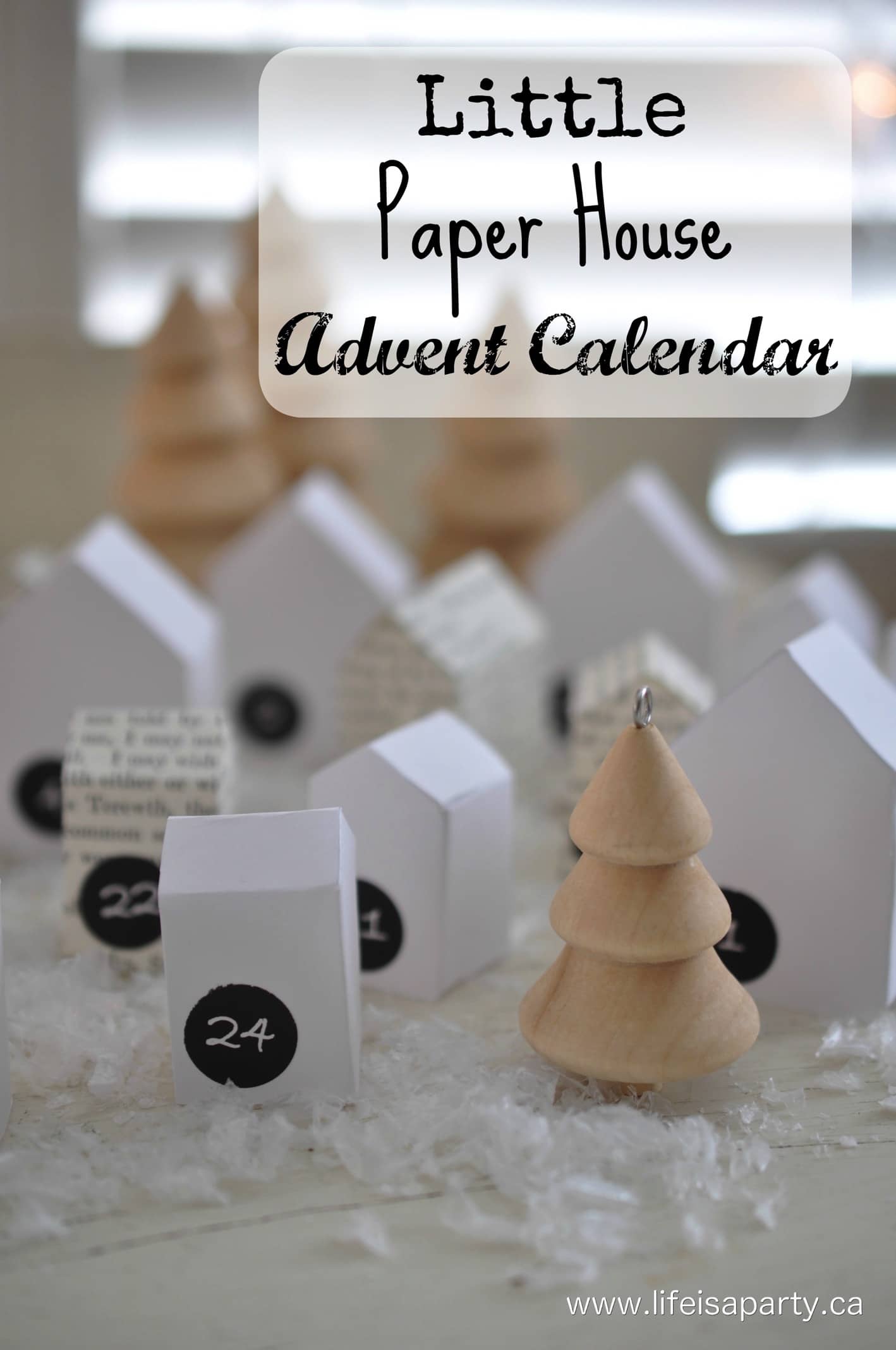DIY House Advent Calendar: A pattern for 3 sizes of paper houses, and printable number labels to make your own advent village.