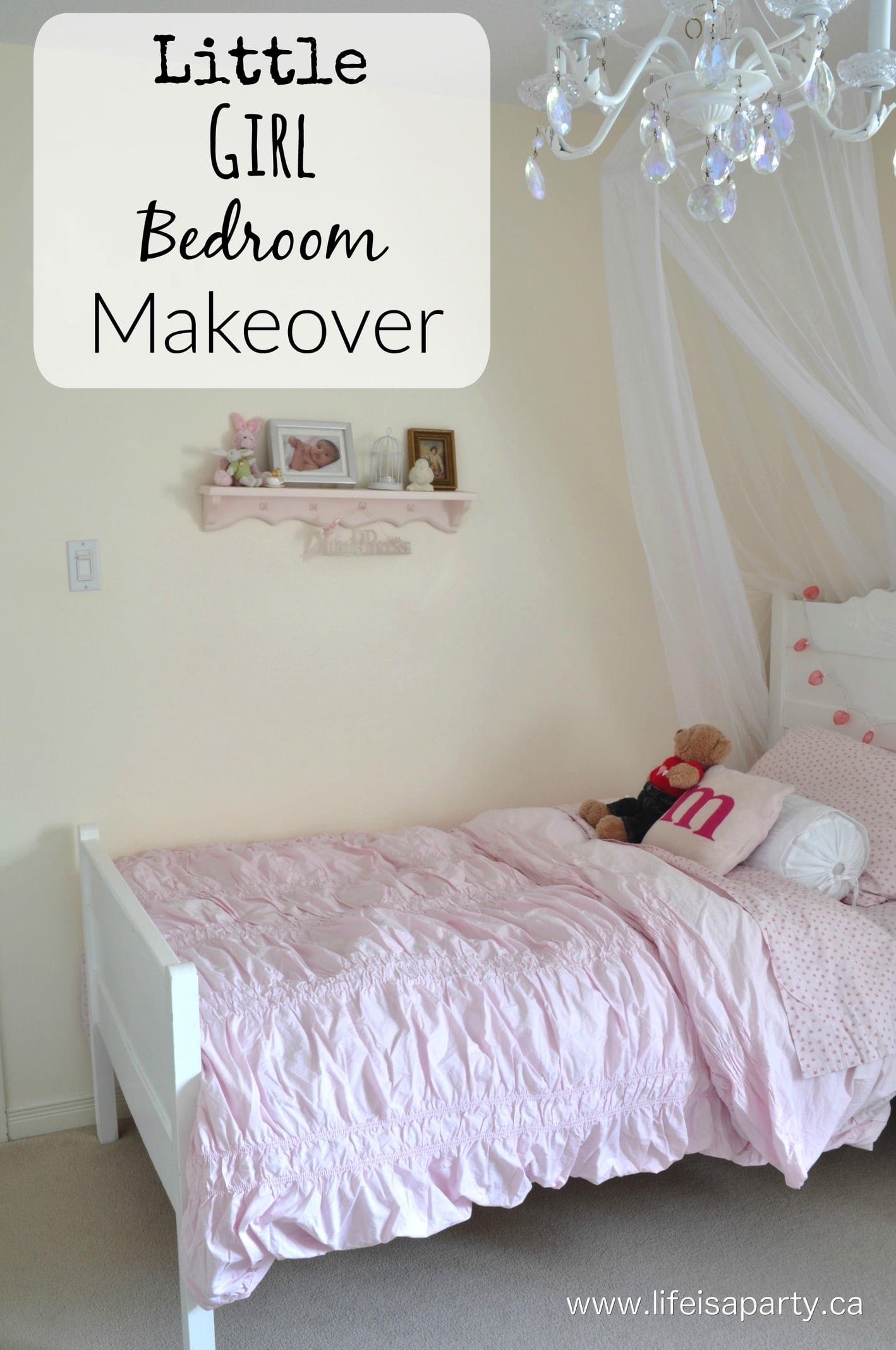 Little Girl Bedroom Makeover: Inspiration for a pretty, pink girls bedroom makeover, with a touch of vintage little girls bedroom.