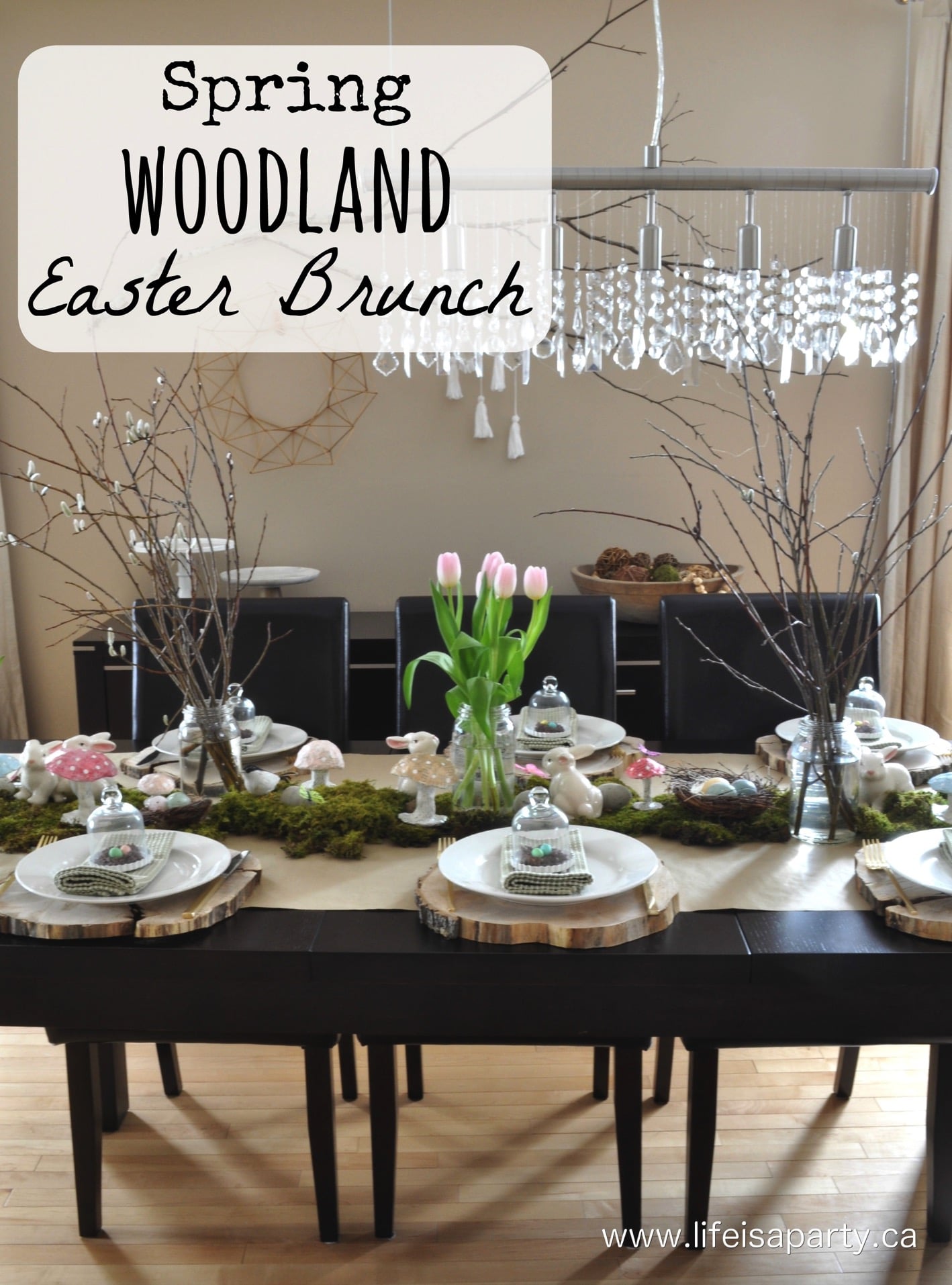 Easter Brunch Menu and Decor Ideas: pretty spring woodland inspired Easter table and decor, and easy make-ahead Easter Brunch menu.