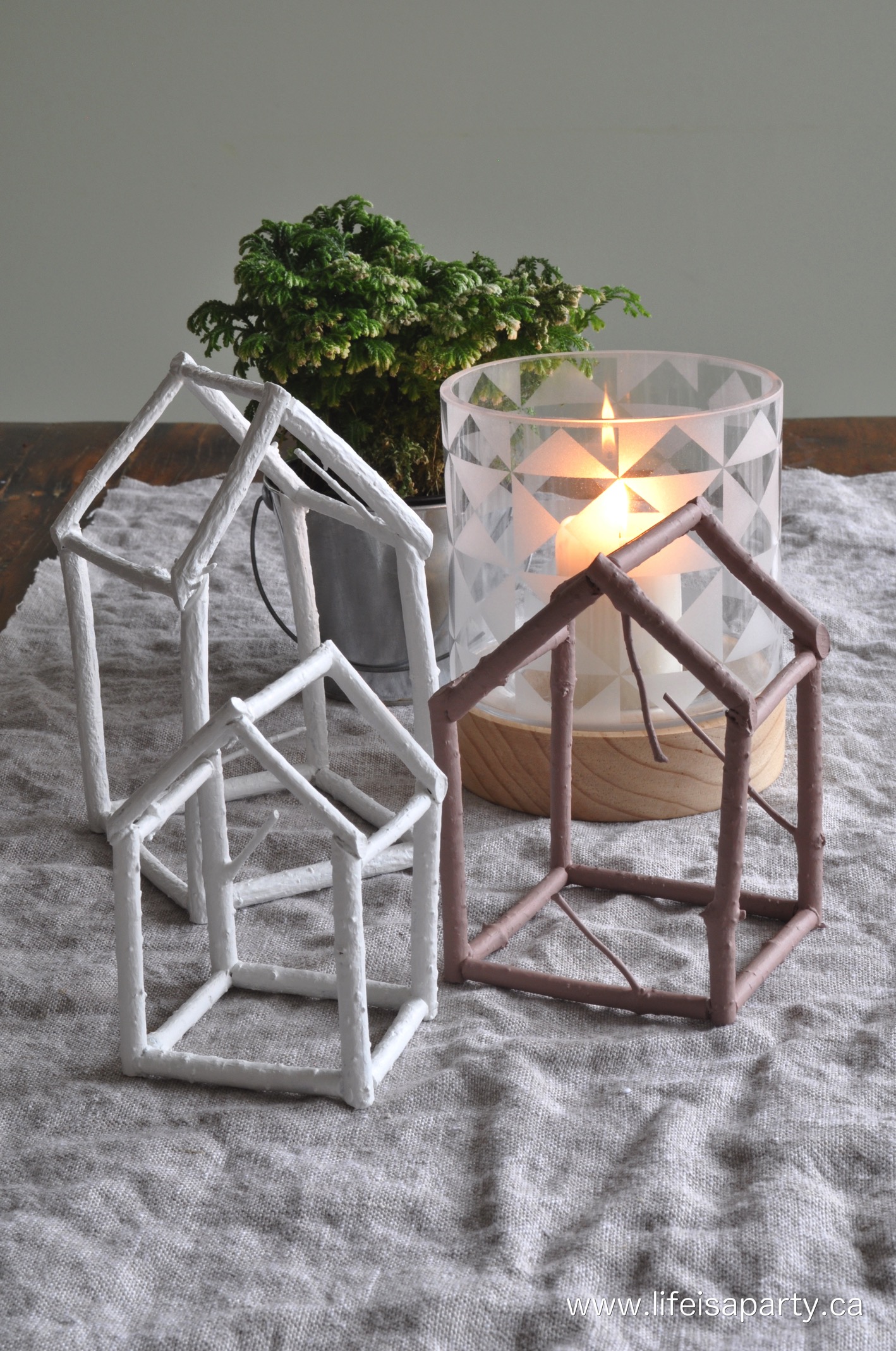Twig Houses: Easy DIY with twigs, glue, and paint to make these decorative twig houses.