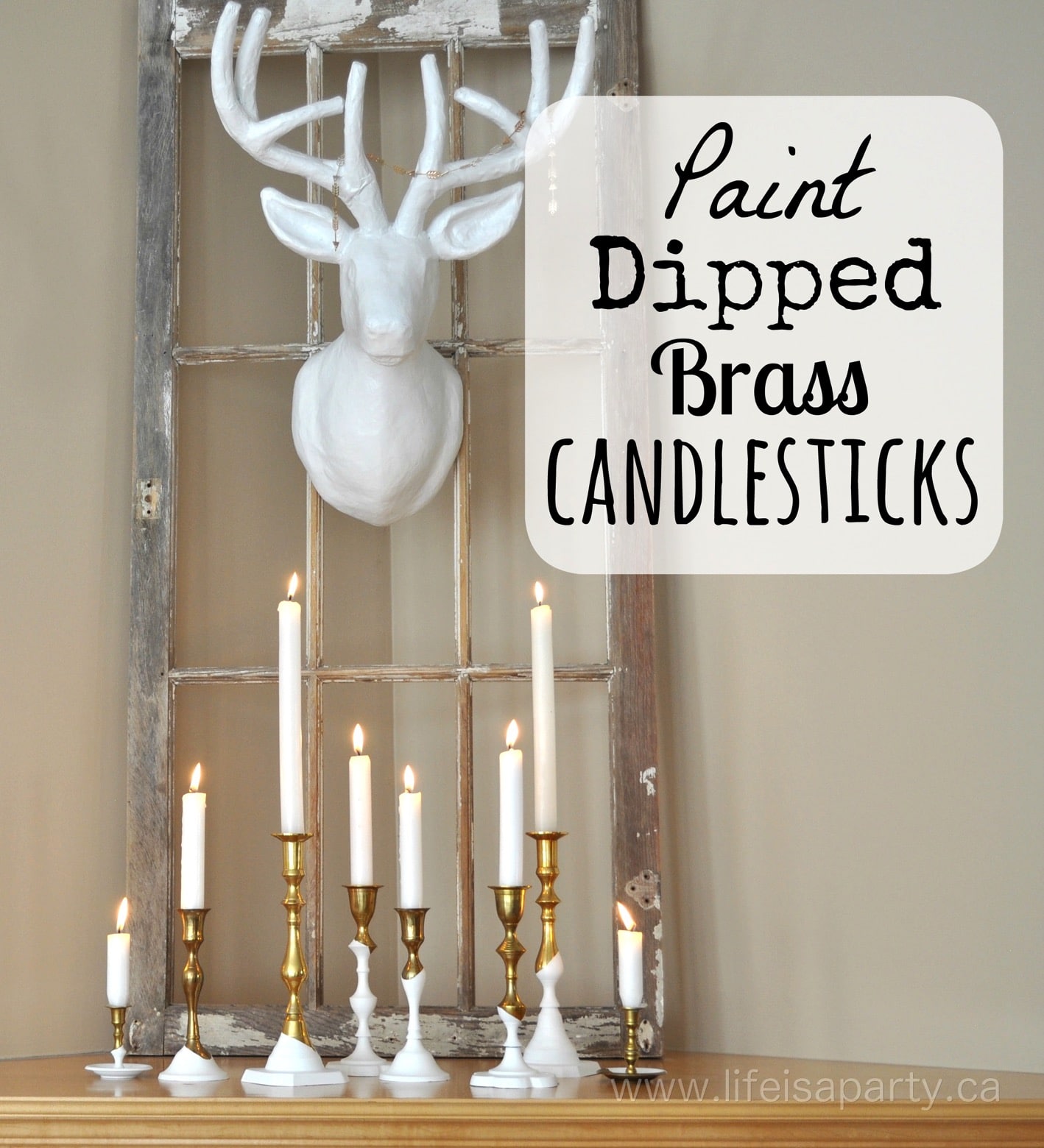 Paint Dipped Brass Candlestick Holders: upcycle your old brass by painting them for a modern look with this fun and easy candle holder craft.