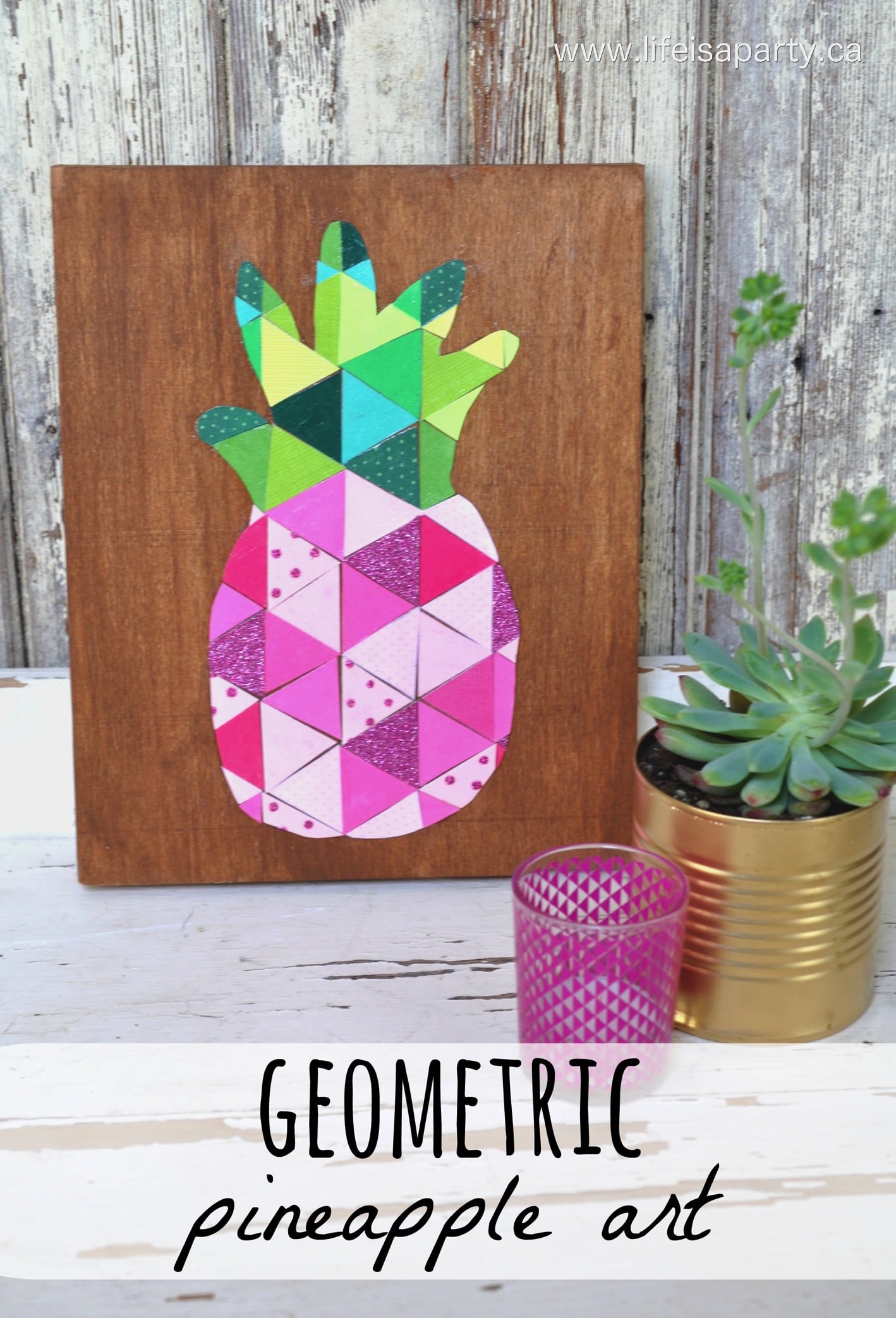 DIY Pineapple Art: A tutorial for inexpensive art work, made with a dollar store wooden canvas, scrapbook paper, and Mod Podge -Pattern included.