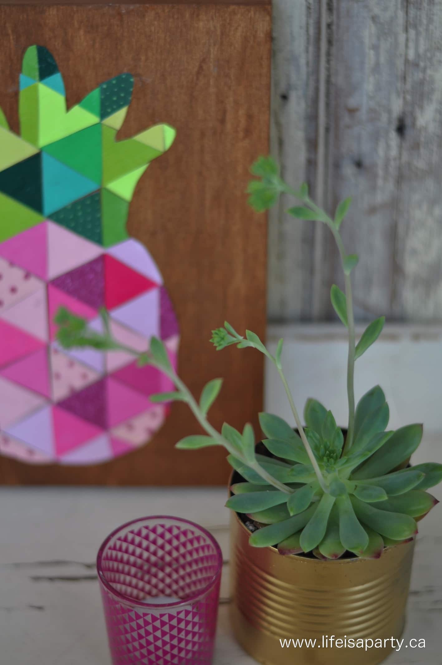 pineapple art and a succulent